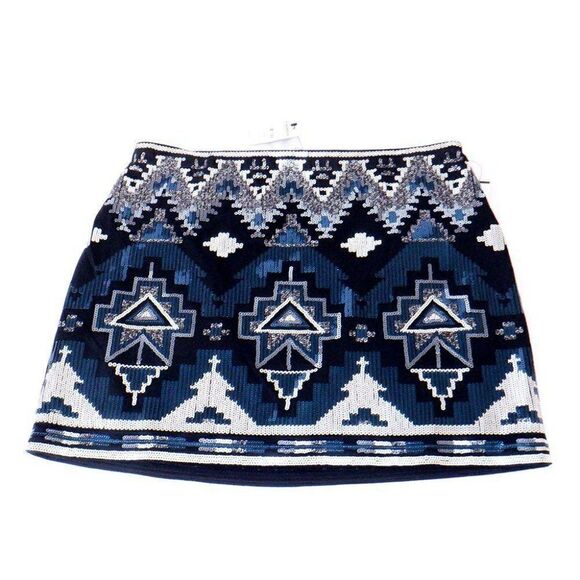 Express Women’s Blue Sequin Mini Skirt – Geometric Aztec Pattern - Picture 4 of 6